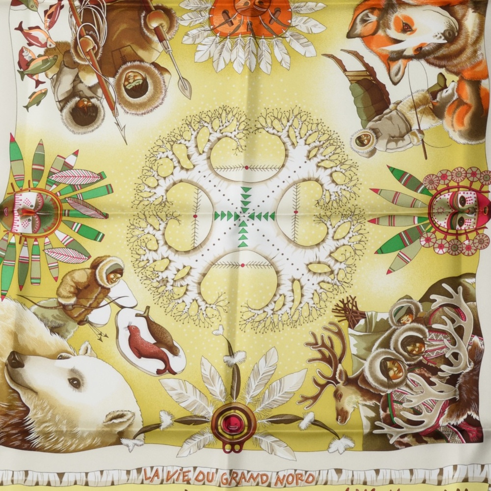 HERMES  Silk La Vie Du Grand Nord Scarf 90